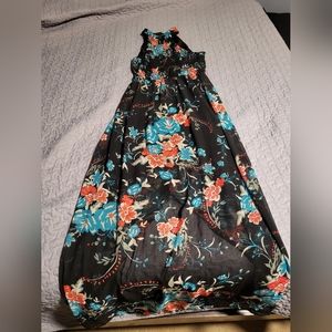 Black floral floor length dress